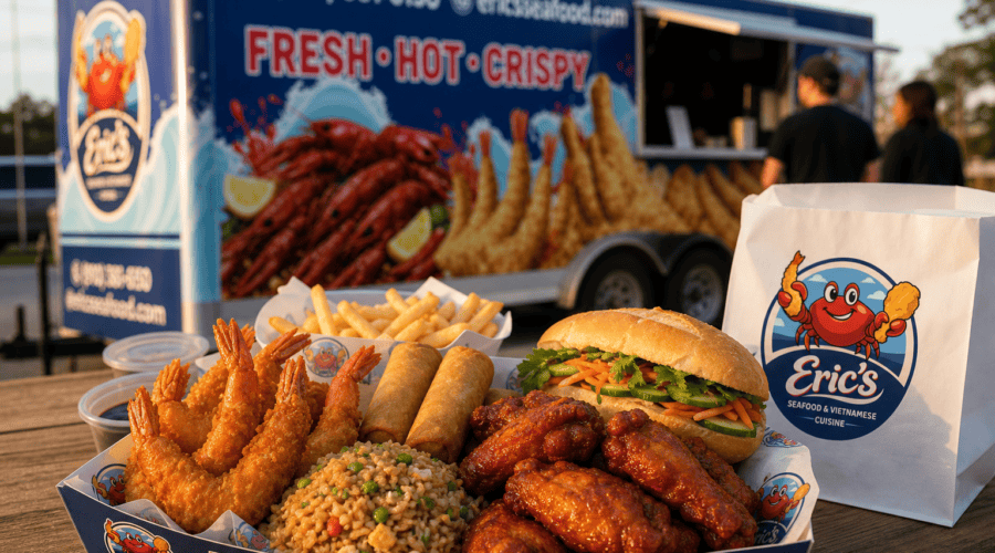 Food truck takeout from Eric’s Seafood for spring food truck meals Jacksonville NC