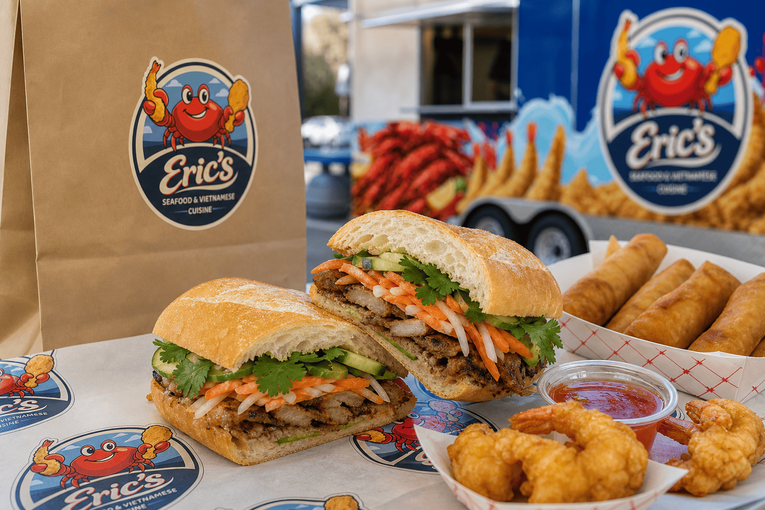 Bánh Mì vs. Fried Rice: Which Vietnamese Favorite Fits Your Meal? 2 Vietnamese bánh mì sandwich with fresh vegetables from Eric’s Seafood
