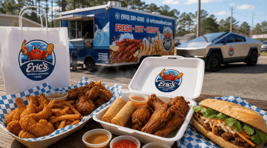 Food truck wings order from Eric’s Seafood Jacksonville NC