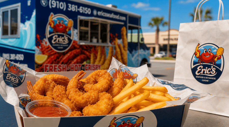 Food truck takeout from Eric’s Seafood for fall comfort food Jacksonville NC