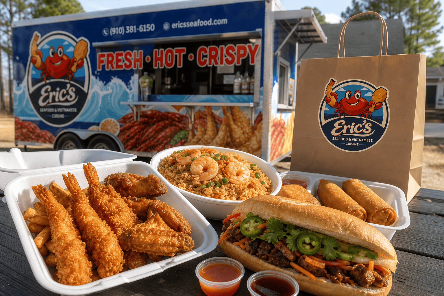 Eric’s Seafood food and takeout for A Day in the Life of a Food Truck Chef in Jacksonville, NC