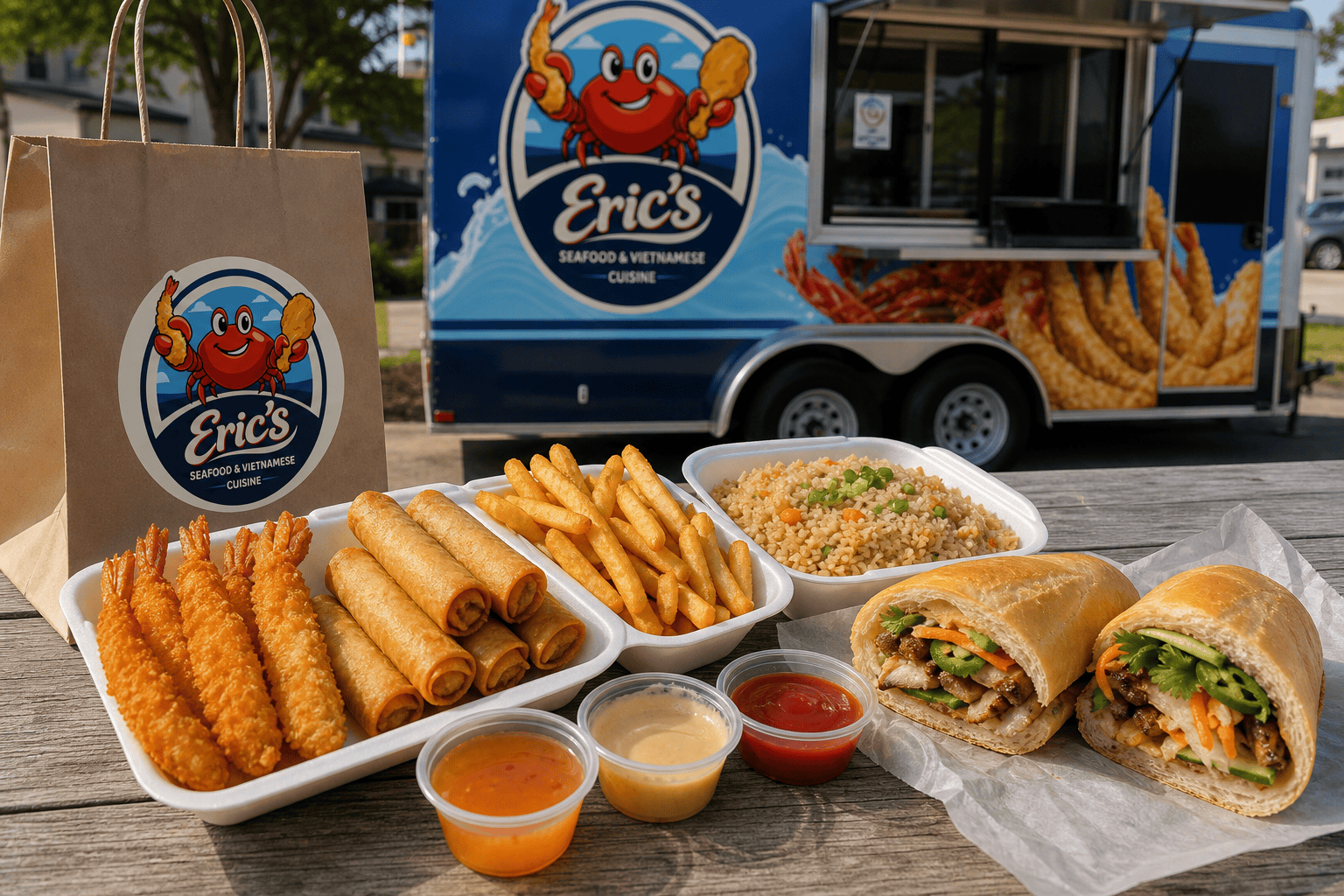 Wings Delivery in Jacksonville, NC: Hot Food Truck Favorites 2 Eric’s Seafood wings and fried rice food truck meal