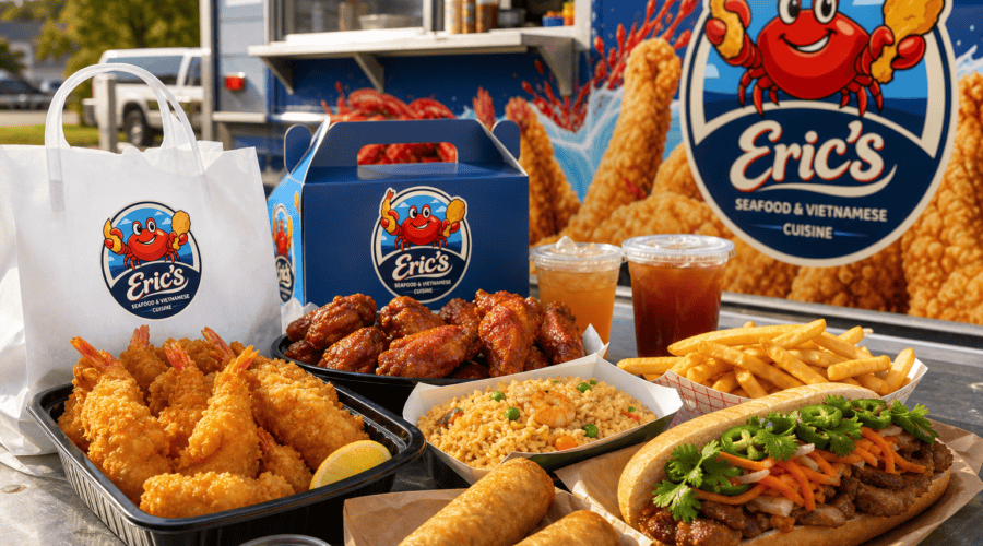Ordering fried seafood from Eric’s Seafood food truck in Jacksonville NC