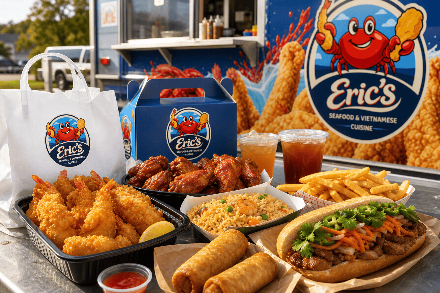 Ordering fried seafood from Eric’s Seafood food truck in Jacksonville NC