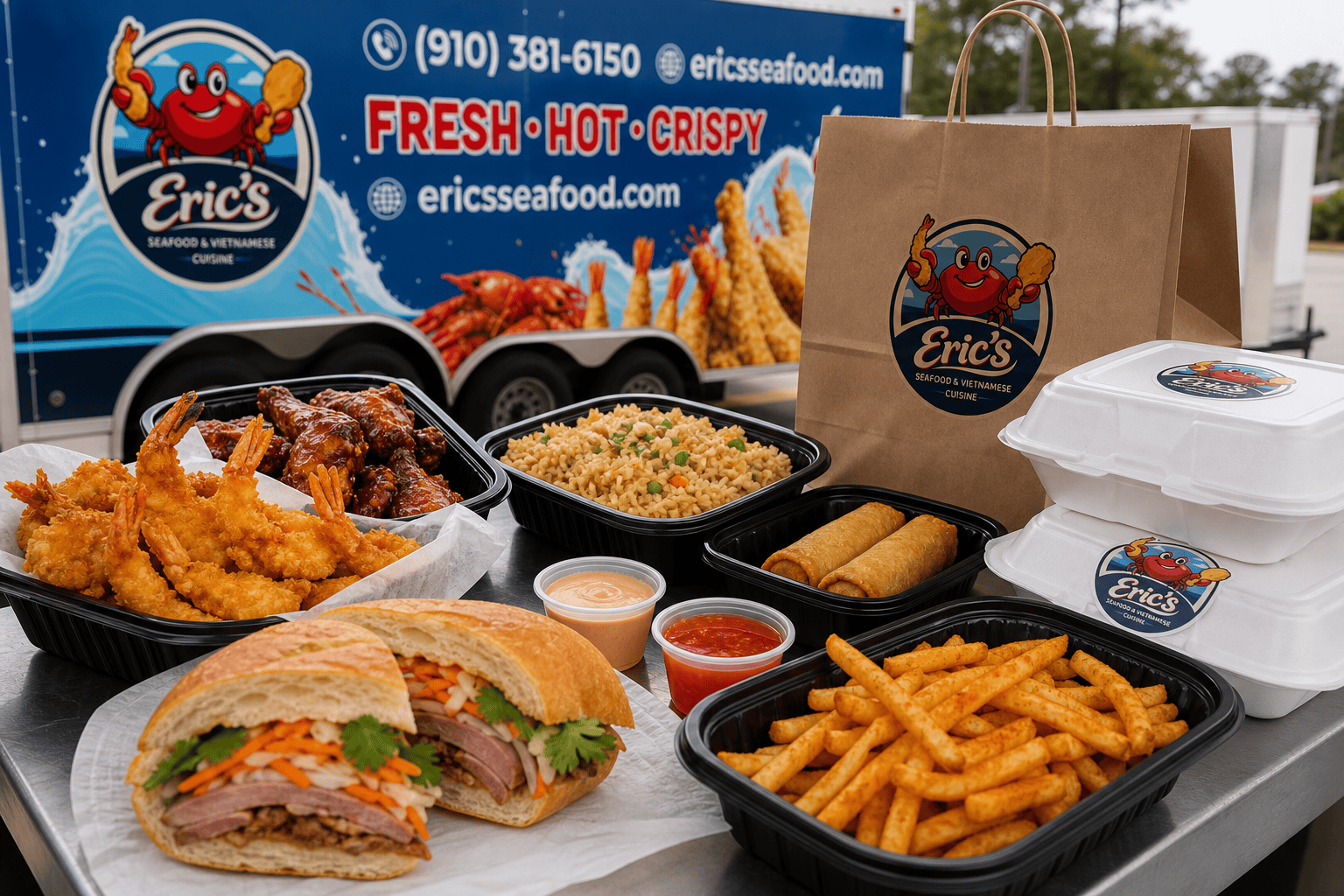 Chicken wings and fries from Eric’s Seafood in Jacksonville NC