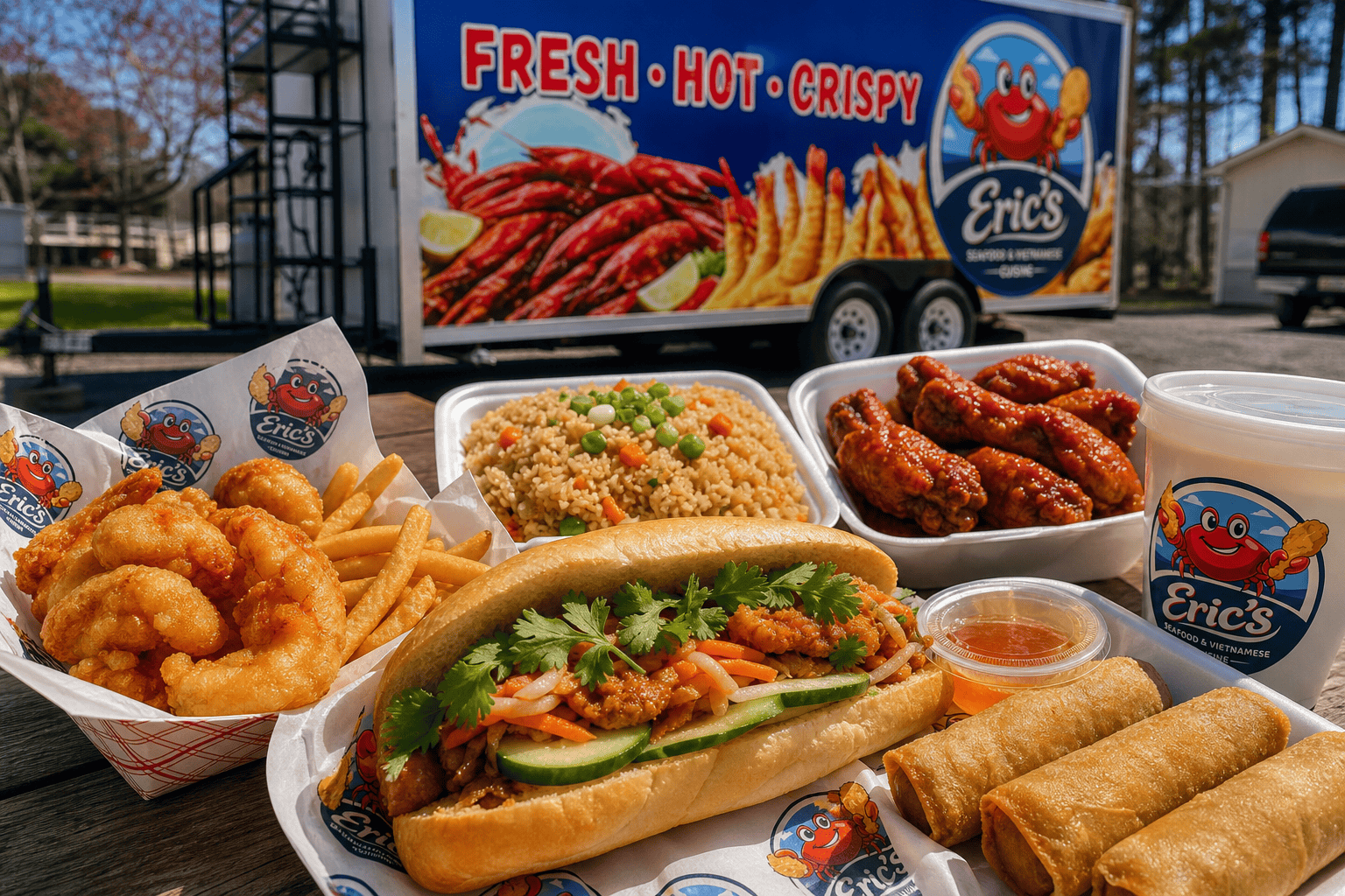Food Delivery in Jacksonville, NC from Eric’s Seafood 1 Eric’s Seafood takeout meal for food delivery in Jacksonville NC