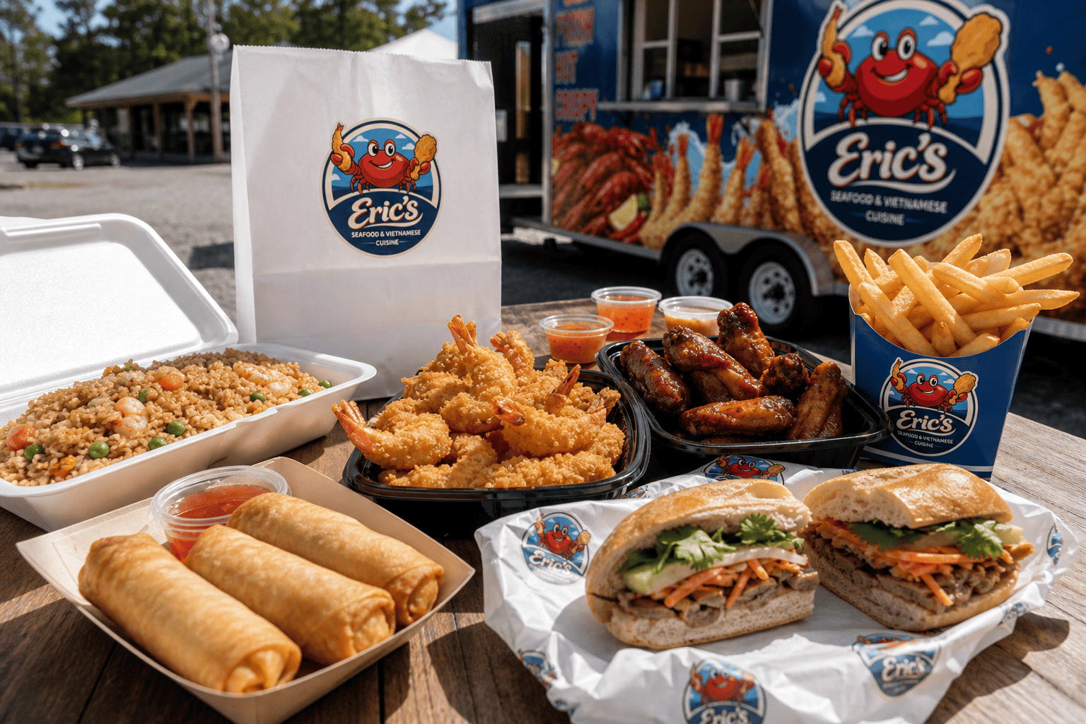 Seafood Delivery in Jacksonville, NC: Fried Shrimp, Fish & More 2 Fried seafood meal from Eric’s Seafood food truck Jacksonville NC