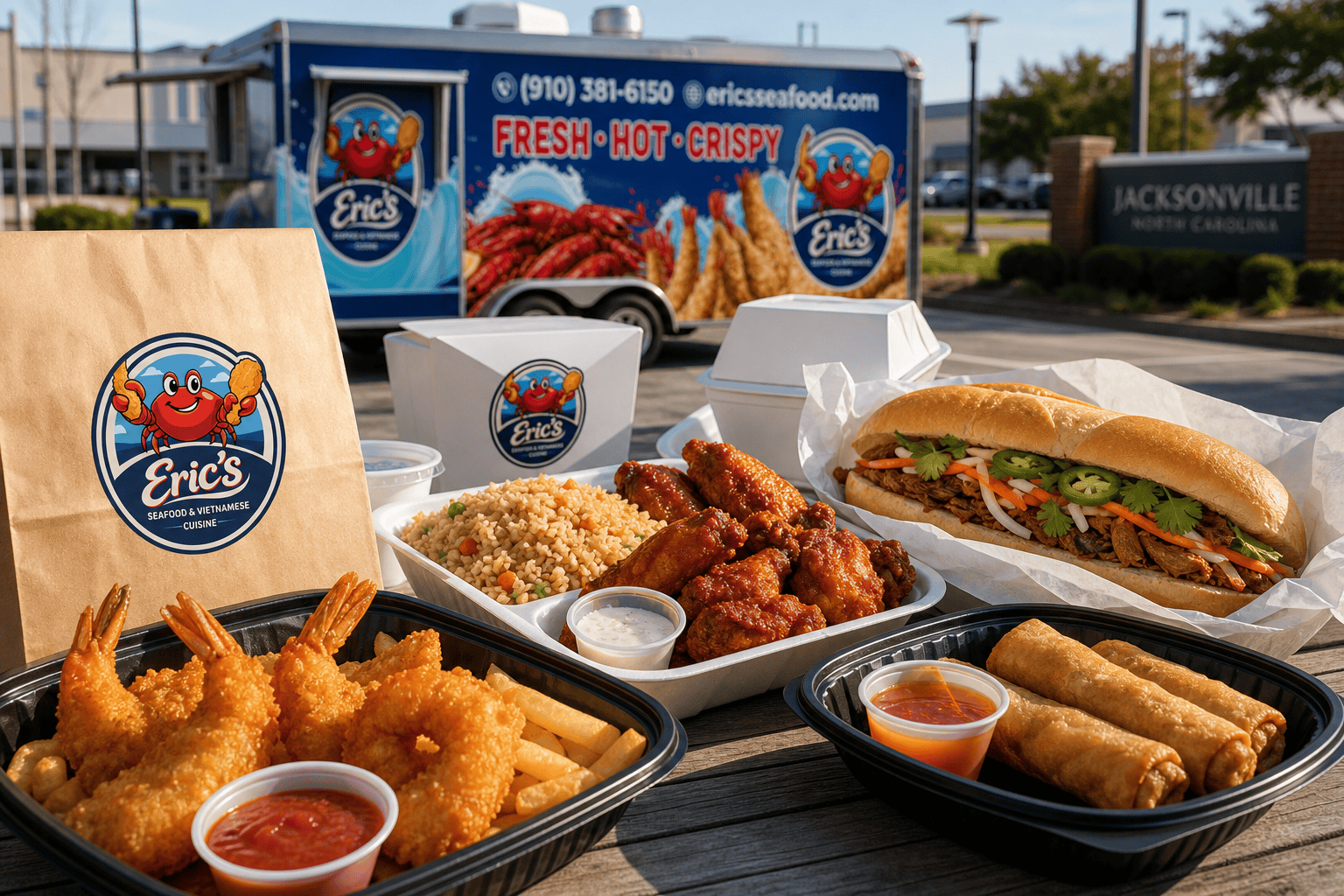 Seafood wings fried rice and banh mi for Camp Lejeune families